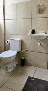 a bathroom with a toilet and a sink at Tribus Hostel in Manaus