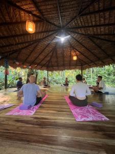 a group of people sitting in a yoga class at Casa Merlin Yoga & Welness Hotel in Puerto Viejo