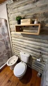 a bathroom with a toilet and a sink at Cabañas La Silvanita in Balcarce +11 photos