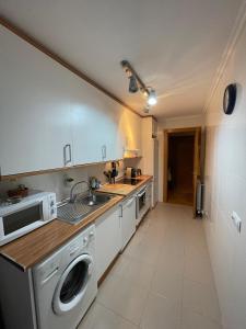a kitchen with a sink and a washing machine at Apartamento Robledal de Cirueña in Cirueña