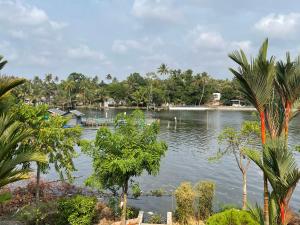 a view of a lake with trees and houses at D Cunhas Riviera in Cochin