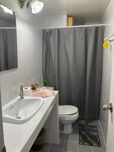 a bathroom with a sink and a toilet and a shower at Ally home 14 08 in Ban Bang Phang
