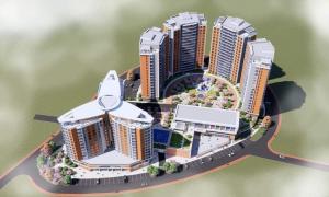 a model of a city with buildings and a road at "Private Room in New Luxury " Apartment in Ulaanbaatar