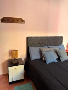 a bed with pillows and a lamp on a night stand at Duna Blanca I in Fiambalá