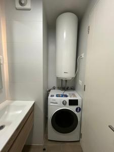 a washing machine in a bathroom with a white sink at Lagos centro Temuco in Temuco