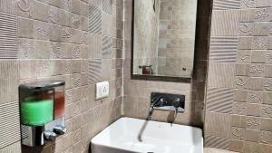 a bathroom with a sink and a mirror at hotel chandigarh pavilion in Chandīgarh