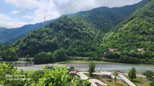 a view of a river with mountains in the background at cottages house in Namlisevi +3 photos