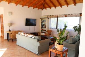 a living room with two couches and a tv at casa verde in Lajares