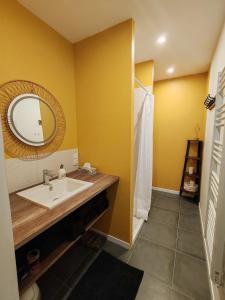 a bathroom with a sink and a mirror at Atelier47 - 7 personnes - proche centre ville - au calme in Marmande +24 photos