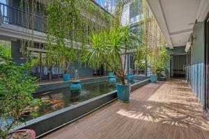 a hallway in a building with a koi pond at Sweet Daisy Retreat in An Bàn (2) +92 photos