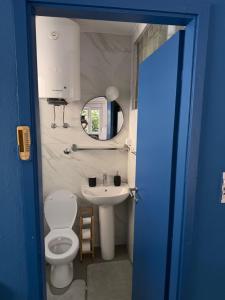 a bathroom with a toilet and a sink and a mirror at ASTAKOS apartments Budva in Budva