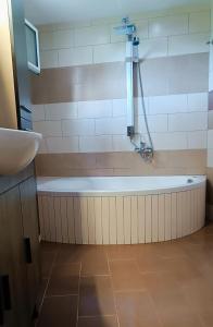 a bathroom with a bath tub and a sink at Lyra's house in Skiathos +44 photos