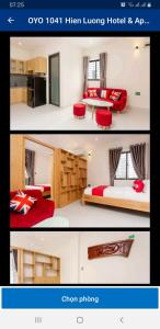 two pictures of a room with two beds at Hiên lương hotel &Apartment in Danang
