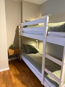 a bunk bed in a small room with a bunk bedutenewayangering at Vörderåsgården in Transtrand +35 photos