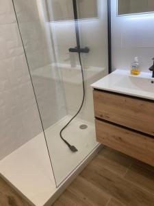 a bathroom with a shower and a sink at Le Bec Rouge in Tignes +13 photos