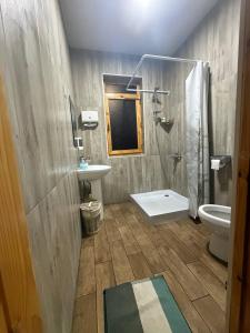 a bathroom with a shower and a sink and a toilet at Green Training Center HOVK in Dilijan