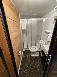 a small bathroom with a toilet and a sink at HEVAS Suite in Ayder Yaylasi +18 photos