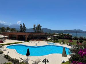 a large swimming pool with chairs and umbrellas at Defne Beach Makri in Fethiye +37 photos