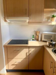 a small kitchen with a stove and a microwave at Aoja in Maasmechelen