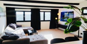 a living room with a couch and a tv at Private Wellness Boa Vista in Vale da Certa