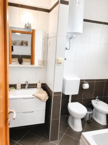 a bathroom with a toilet and a bath tub and a sink at Losinj Panorama Penthouse in Mali Lošinj +28 photos