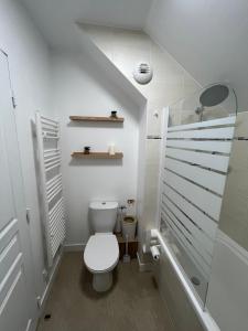 a white bathroom with a toilet and a shower at L inattendu in Brie-Comte-Robert +21 photos