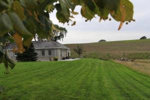 a house in the middle of a grassy field at Sundaywell Cottage in Killyleagh