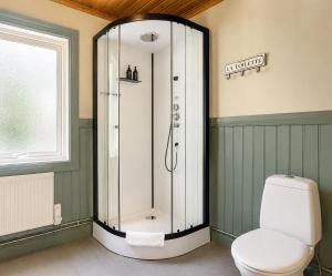 a shower stall in a bathroom with a toilet at Lysviks guesthouse inclusief extra service in Lysvik
