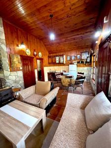 a living room with couches and a table and a kitchen at Forest Home in Golubovci
