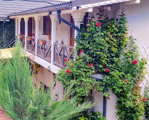 a house with flowers on the side of it at Camere de inchiriat La Locanda in Dubova