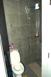 a bathroom with a toilet and a shower at Elegant studio apartment in Kiambu Road Tsavo Apartments in Kiambu