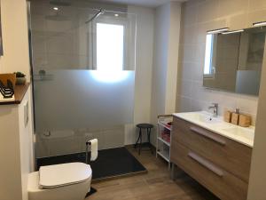 a bathroom with a toilet and a sink at Villa Bambous 1 et 2 in Hossegor +39 photos