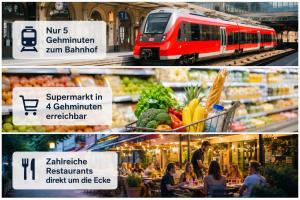 a collage of two pictures of a supermarket with a train at Ferienwohnung MeDa in Bad Wörishofen