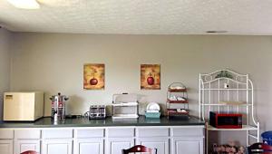 a kitchen with a counter with a microwave and appliances at Sunrise Inn Williamstown in Williamstown