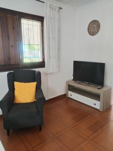 a living room with a chair and a flat screen tv at Chalet Garcia in Deltebre