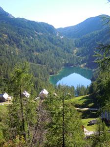 a view of a lake in the mountains at Gindlhütte in Tauplitzalm