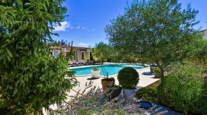 a swimming pool in a yard with trees and plants at Sonnengarten floor 2 in Marčana