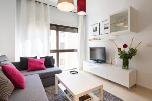 - un salon avec un canapé et une télévision dans l'établissement Colón12 Urban Apartment, à Malaga