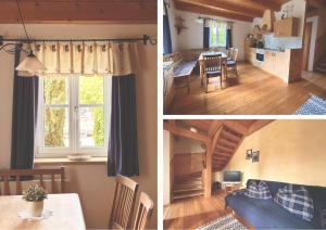 a collage of three pictures of a kitchen and a living room at Stefflhof in Gabersdorf