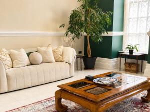 a living room with a couch and a coffee table at The Fig Tree in Brecon