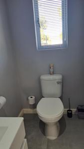 a bathroom with a white toilet and a window at Aqua Farm - Unit 3 in Teba