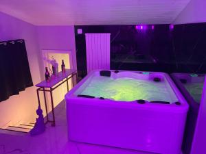 a room with a hot tub in a purple room at Atena B&B APARTMENTS Platino in San Silvestro +52 photos