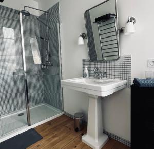 a bathroom with a sink and a shower at MAISON BO TERRA - Chambres et table d'hôtes - Massif des Écrins in Valbonnais