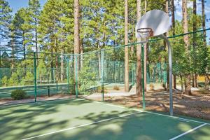 a basketball hoop with a net on a tennis court at Pinetop Resort Studio Apartment in Pinetop-Lakeside +31 photos