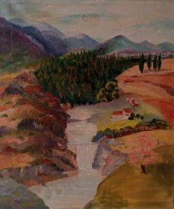 a painting of a river in the mountains at Can Perles casa rural in Tárbena +14 photos