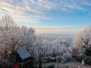 a view of a snow covered forest with a house at Villa Bellevue in Mailly-le-Château