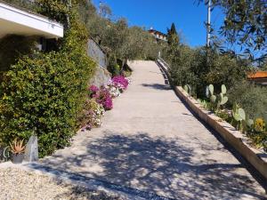 a garden path with flowers and plants on the side of a building at Le Drupe in Chiavari