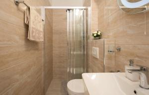 a bathroom with a shower and a toilet and a sink at Apartment Avelina in Mošćenice +5 photos