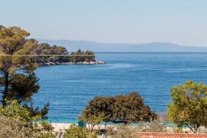a view of a body of water with trees at Kastri Houses in Panormos Skopelos