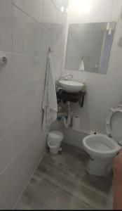 a bathroom with a toilet and a sink and a mirror at Bilbao Habitaciones in Bilbao +5 photos